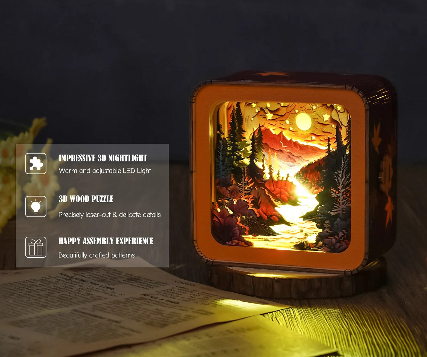 FancyNooks™ Forest Sunset Kit - 3D Wooden Puzzle Night Light