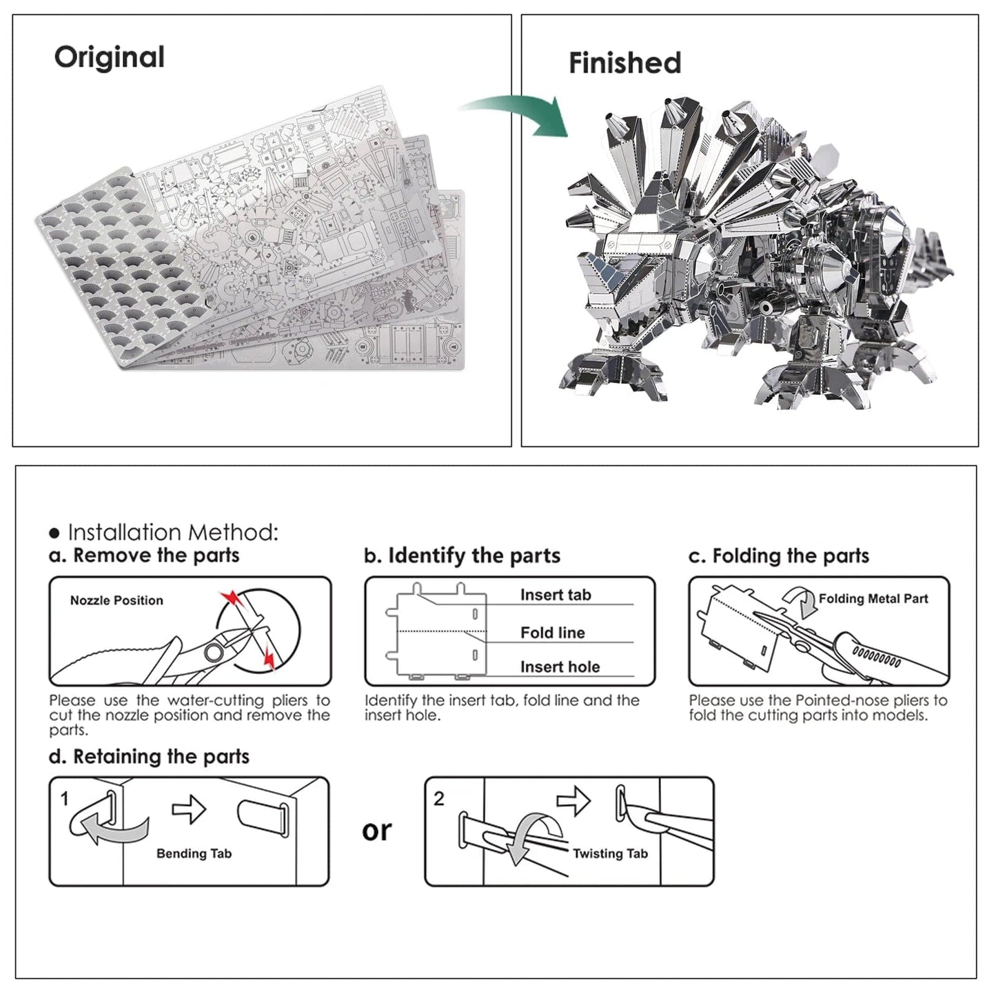 Piececool 3D Metal Puzzle Dinosaur Assembly Model Kits for Teen DIY Toy Jigsaw Brain Teaser for Adult Gifts