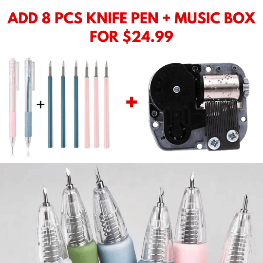 8 PCS KNIFE PEN + MUSIC BOX FOR $24.99